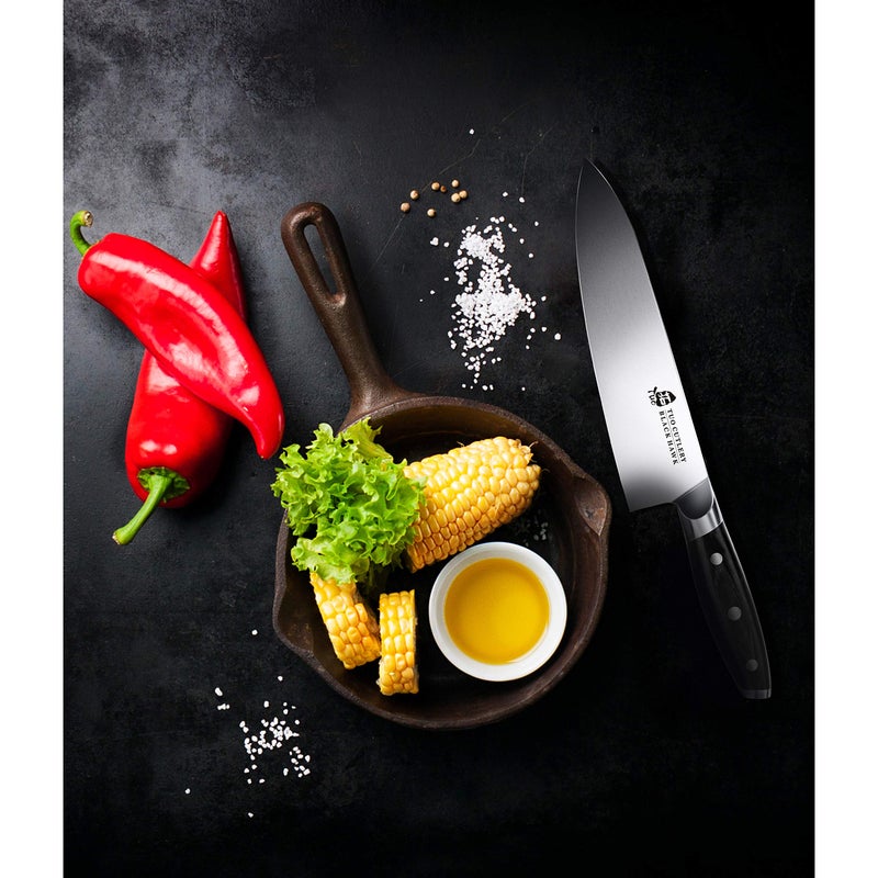 TUO Chef Knife -Professional Kitchen Chefs Knife Cooking Knife Gyuto Knives 8 Inch,Razor Sharp German HC Steel Japanese Chef Knife with Ergonomic Pakkawood Handle - BLACK HAWK SERIES in Gift Box - Image 5